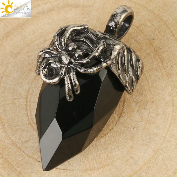 Vintage Silver Tone Crystal Spider Pendant Necklace Minimalist Insect Jewelry With Tapered Pendant On Ball Chain