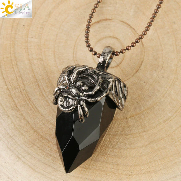 Vintage Silver Tone Crystal Spider Pendant Necklace Minimalist Insect Jewelry With Tapered Pendant On Ball Chain