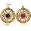 Vintage Simple Stainless Steel Turquoise Inlay Hollow Round Pendant Necklace Earrings