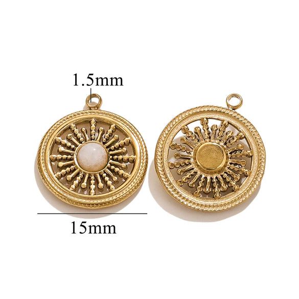 Vintage Simple Stainless Steel Turquoise Inlay Hollow Round Pendant Necklace Earrings