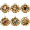Vintage Simple Stainless Steel Turquoise Inlay Hollow Round Pendant Necklace Earrings