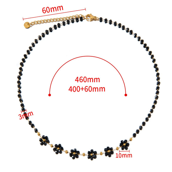 Vintage Small Fresh Daisy Flower Stainless Steel Woven Crystal Chain Electroplated Bracelet Necklace