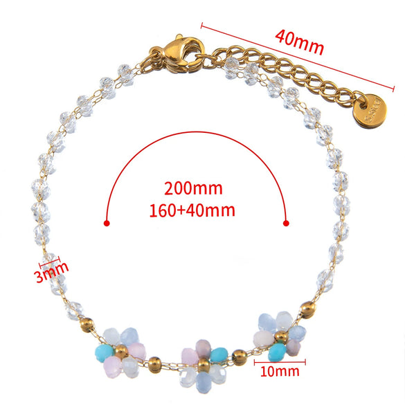 Vintage Small Fresh Daisy Flower Stainless Steel Woven Crystal Chain Electroplated Bracelet Necklace