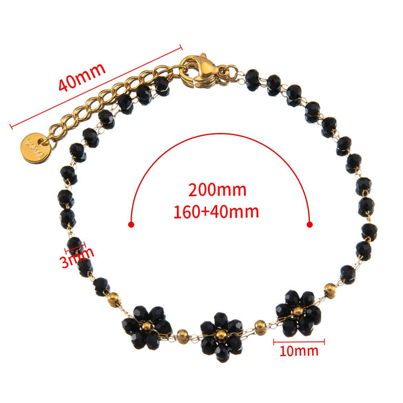 Vintage Small Fresh Daisy Flower Stainless Steel Woven Crystal Chain Electroplated Bracelet Necklace