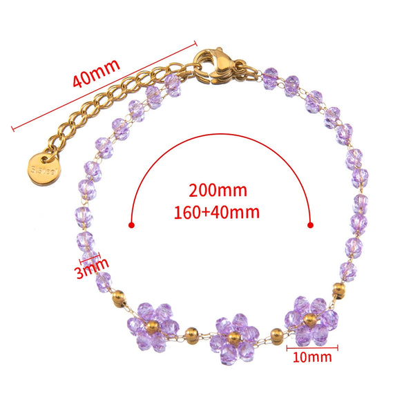 Vintage Small Fresh Daisy Flower Stainless Steel Woven Crystal Chain Electroplated Bracelet Necklace