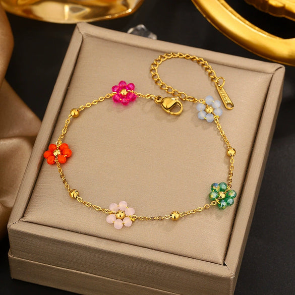 Vintage Small Fresh Style Stainless Steel Bracelet With Love Butterfly And Geometric Heart Shapes Electroplated