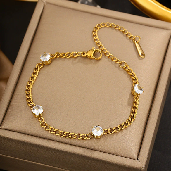 Vintage Small Fresh Style Stainless Steel Bracelet With Love Butterfly And Geometric Heart Shapes Electroplated