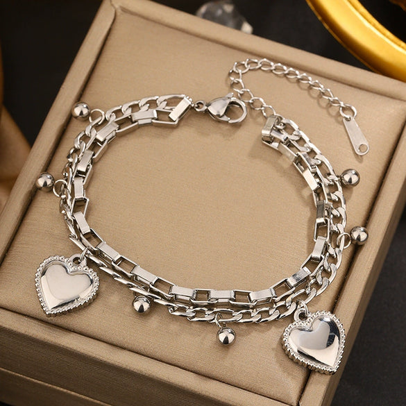 Vintage Small Fresh Style Stainless Steel Bracelet With Love Butterfly And Geometric Heart Shapes Electroplated