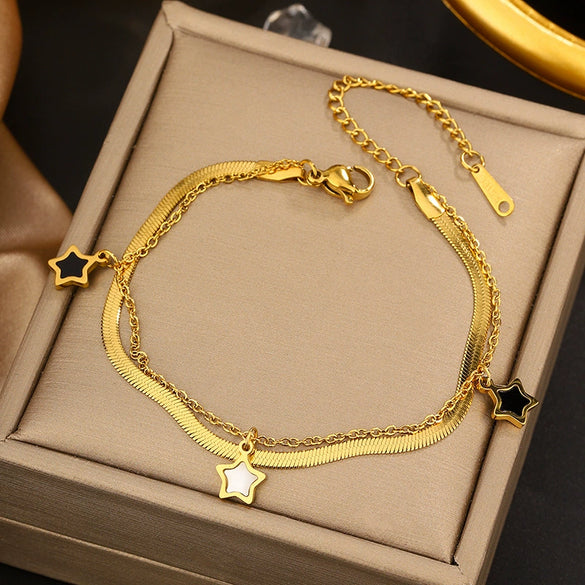 Vintage Small Fresh Style Stainless Steel Bracelet With Love Butterfly And Geometric Heart Shapes Electroplated