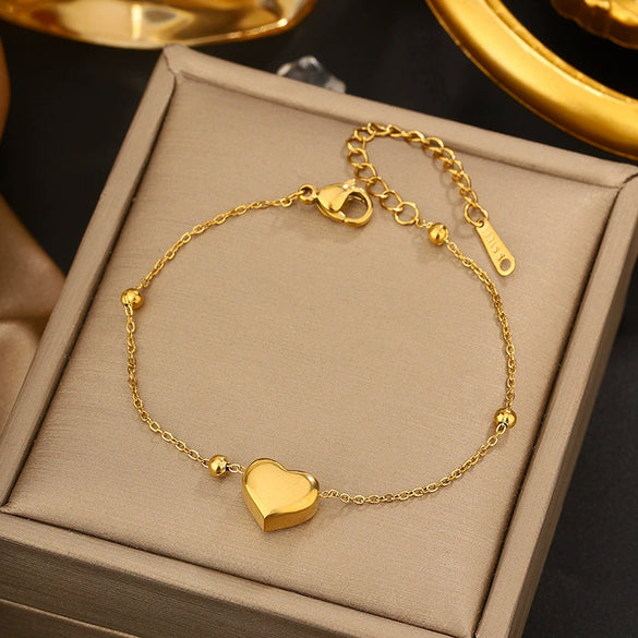 Vintage Small Fresh Style Stainless Steel Bracelet With Love Butterfly And Geometric Heart Shapes Electroplated