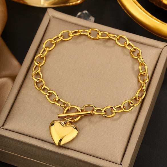 Vintage Small Fresh Style Stainless Steel Bracelet With Love Butterfly And Geometric Heart Shapes Electroplated