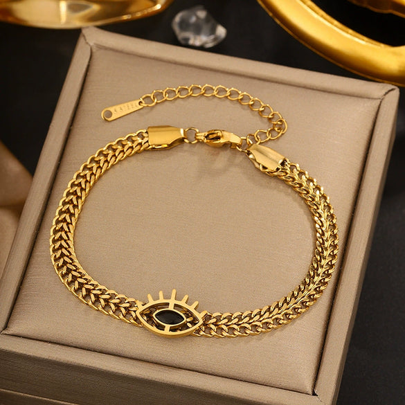 Vintage Small Fresh Style Stainless Steel Bracelet With Love Butterfly And Geometric Heart Shapes Electroplated