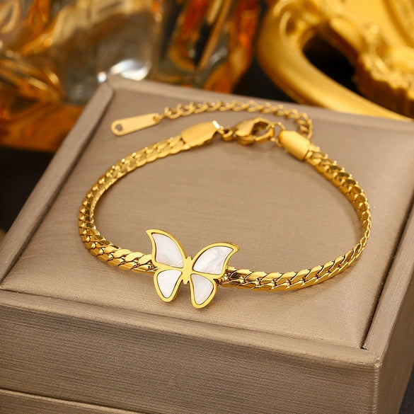 Vintage Small Fresh Style Stainless Steel Bracelet With Love Butterfly And Geometric Heart Shapes Electroplated