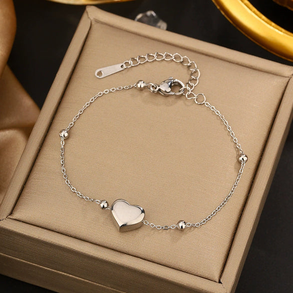 Vintage Small Fresh Style Stainless Steel Bracelet With Love Butterfly And Geometric Heart Shapes Electroplated
