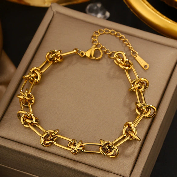 Vintage Small Fresh Style Stainless Steel Bracelet With Love Butterfly And Geometric Heart Shapes Electroplated