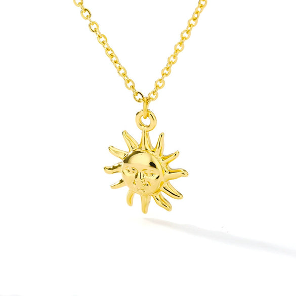 Vintage Smiley Sun Flower Pendant Necklace With Stainless Steel Chain And Copper Pendant Electroplated For Women