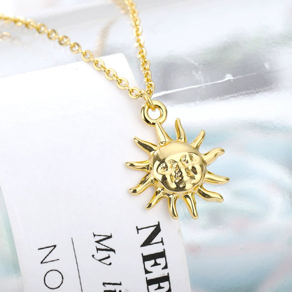 Vintage Smiley Sun Flower Pendant Necklace With Stainless Steel Chain And Copper Pendant Electroplated For Women
