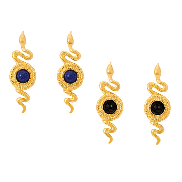 Vintage Snakeshaped Agate Earrings For Women Exotic Niche Design Titanium Steel With Goldplated Electroplating Animal Pattern