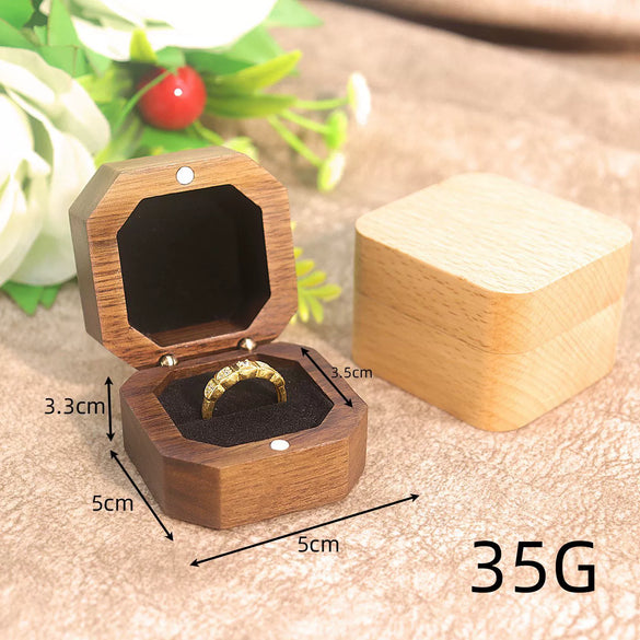 Vintage Solid Black Walnut Wood Jewelry Ring Box With Flannel Lining Square Carved Wooden Proposal Box For Women