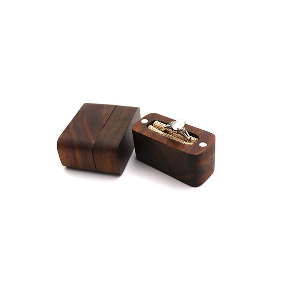 Vintage Solid Wood Mini Ring Box With Cotton Linen Lining Carved Wooden Jewelry Storage Case