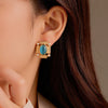Vintage Square Pleated Pearl Oval Natural Stone Earrings For Women Stainless Steel 18K Electroplated