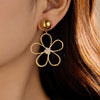 Vintage Stainless Steel And 18K Earrings With Hollow Flower Pearl Pendant And Electroplating Treatment