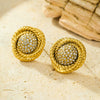 Vintage Stainless Steel Circle Earrings Wrapped With Zircon For Women Electroplated