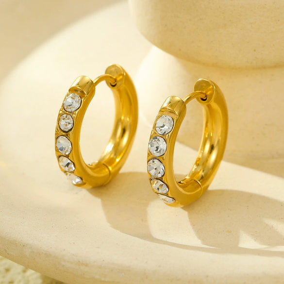 Vintage Stainless Steel Earrings Inlaid With Zircons Electroplated 18K Gold
