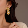 Vintage Stainless Steel 18K Electroplated Petals Tassels Textured Pearl Stud Earrings For Women