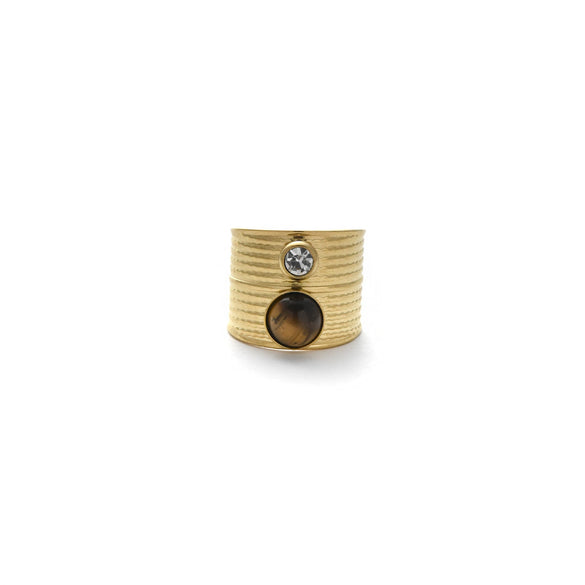 Vintage Stainless Steel Natural Stone Ring And Bracelet With Electroplating