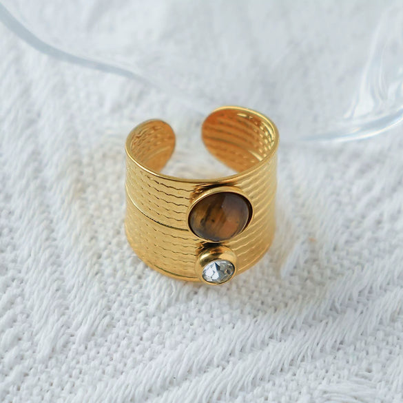 Vintage Stainless Steel Natural Stone Ring And Bracelet With Electroplating