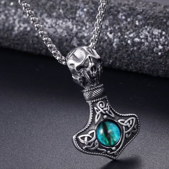 Vintage Stainless Steel Skull Pendant Geometric Hammer Design Cast Jewelry Accessory