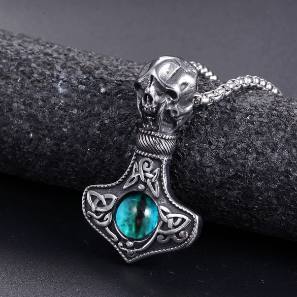Vintage Stainless Steel Skull Pendant Geometric Hammer Design Cast Jewelry Accessory