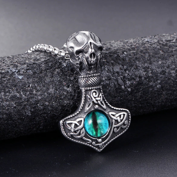 Vintage Stainless Steel Skull Pendant Geometric Hammer Design Cast Jewelry Accessory