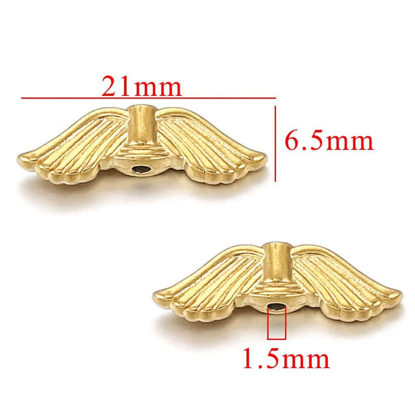 Vintage Stainless Steel Vacuum Gold Plated Wings Perforated Feather Pattern Round Bead Handmade Jewelry Accessories