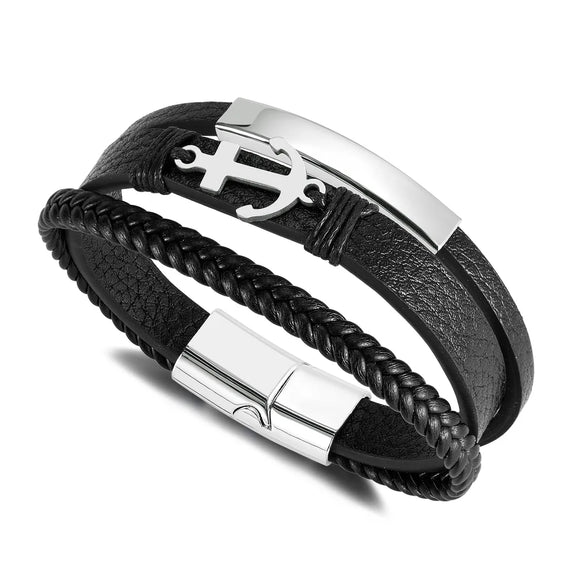 Vintage Style Anchor Pu Leather Alloy Men'S Bangle