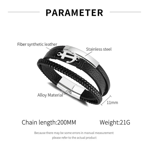 Vintage Style Anchor Pu Leather Alloy Men'S Bangle