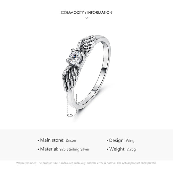 Vintage Style Angel Wings Sterling Silver Plating Inlay Zircon Thai Silver Rings