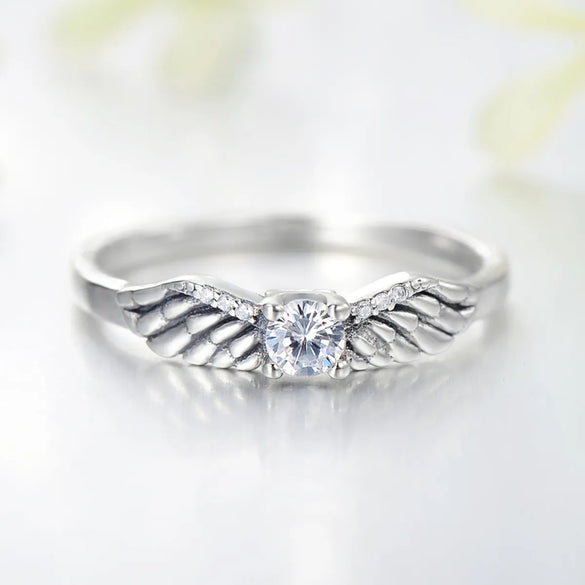 Vintage Style Angel Wings Sterling Silver Plating Inlay Zircon Thai Silver Rings