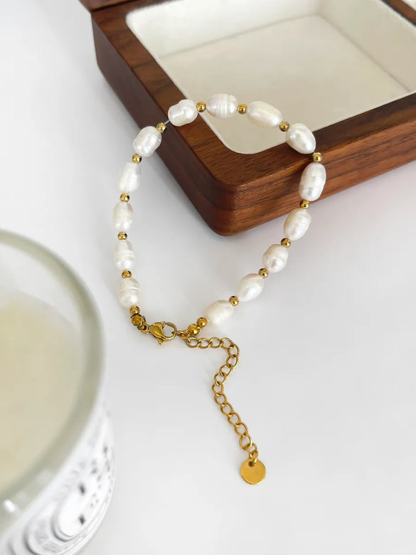 Vintage Style Baroque Style Geometric Round 316L Stainless Steel  Freshwater Pearl 18K Gold Plated Freshwater Pearl Bracelets In Bulk