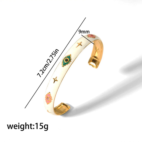 Vintage Style C Shape Star 304 Stainless Steel 18K Gold Plated Bangle In Bulk