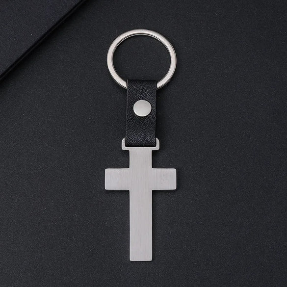 Vintage Style Classic Style Cross Customization Laser Engraving 201 Stainless Steel Pu Leather Plating Unisex Bag Pendant Keychain