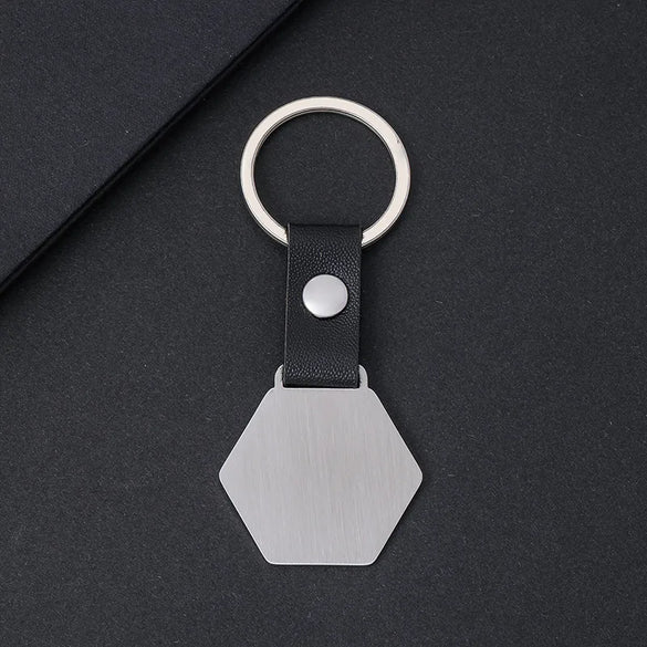 1 Piece Vintage Style Classic Style Hexagon Customization Laser Engraving 201 Stainless Steel Pu Leather Plating Bag Pendant Keychain