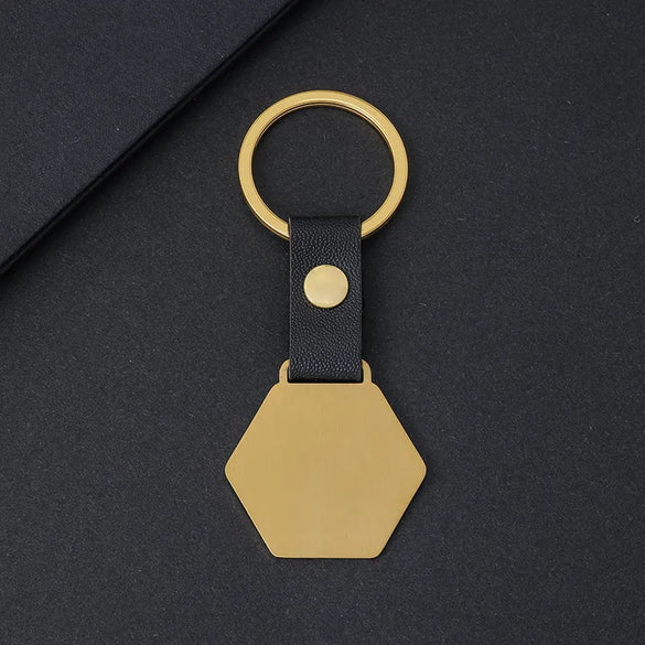 1 Piece Vintage Style Classic Style Hexagon Customization Laser Engraving 201 Stainless Steel Pu Leather Plating Bag Pendant Keychain