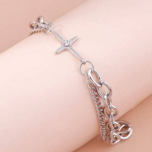 Vintage Style Cross Alloy Steel Inlay Rhinestones Bracelets 1 Piece