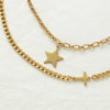 Vintage Style Cross Star Stainless Steel Plating 18k Gold Plated Double Layer Necklaces