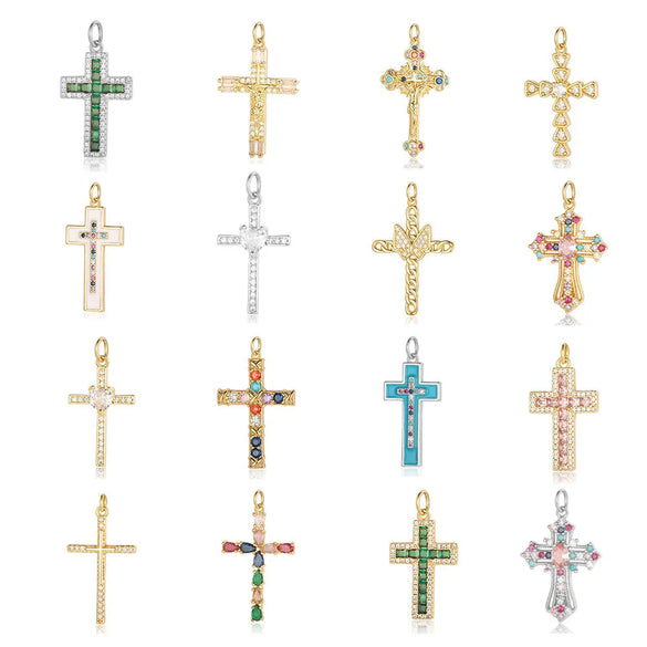1 Piece Copper Zircon 18K Gold Plated Cross