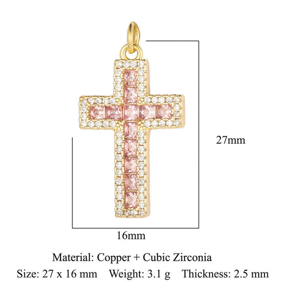 1 Piece Copper Zircon 18K Gold Plated Cross