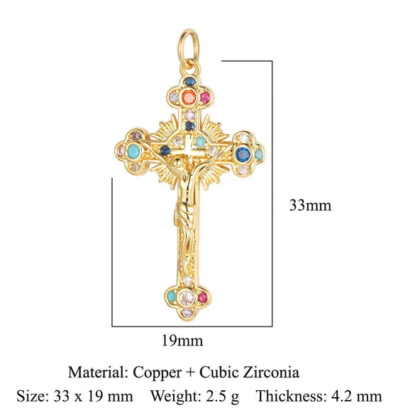 1 Piece Copper Zircon 18K Gold Plated Cross