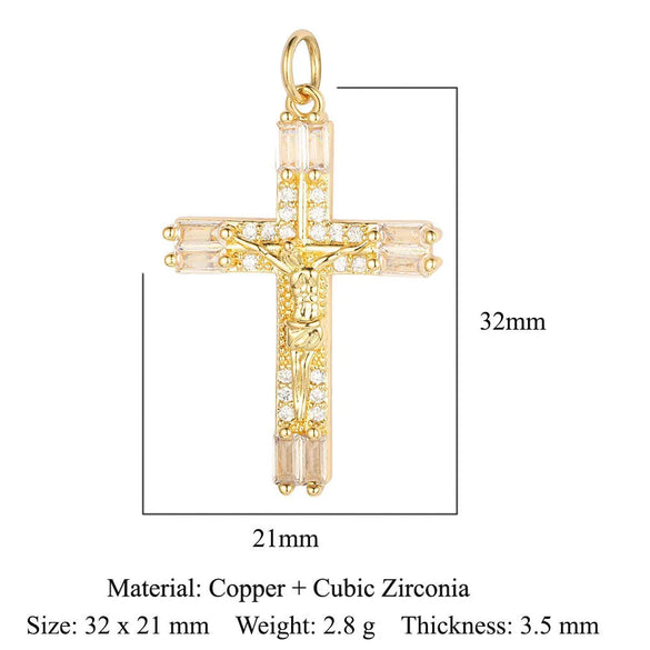 1 Piece Copper Zircon 18K Gold Plated Cross